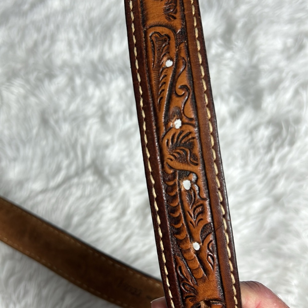 Comanchero Tooled Leather Western Cowgirl Girls Belt  Barrel Racing Buckle 24 - Picture 6 of 9